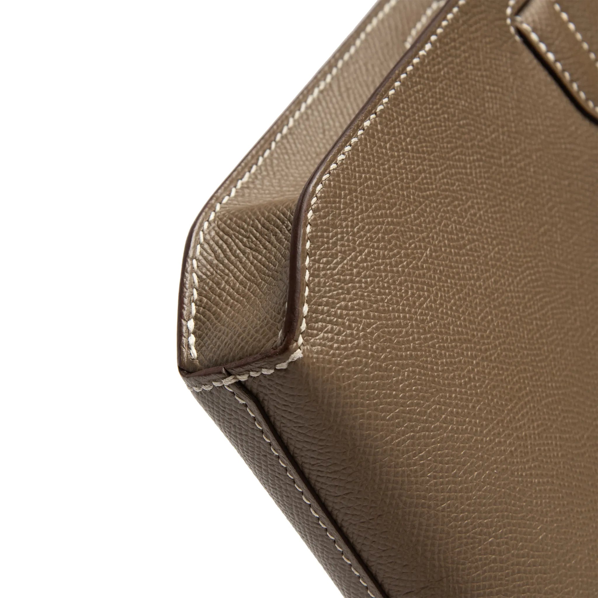 Detailed View of Hermes Paris Kelly Depeches 25 Epsom Etoupe Palladium Hardware H078397CK18
